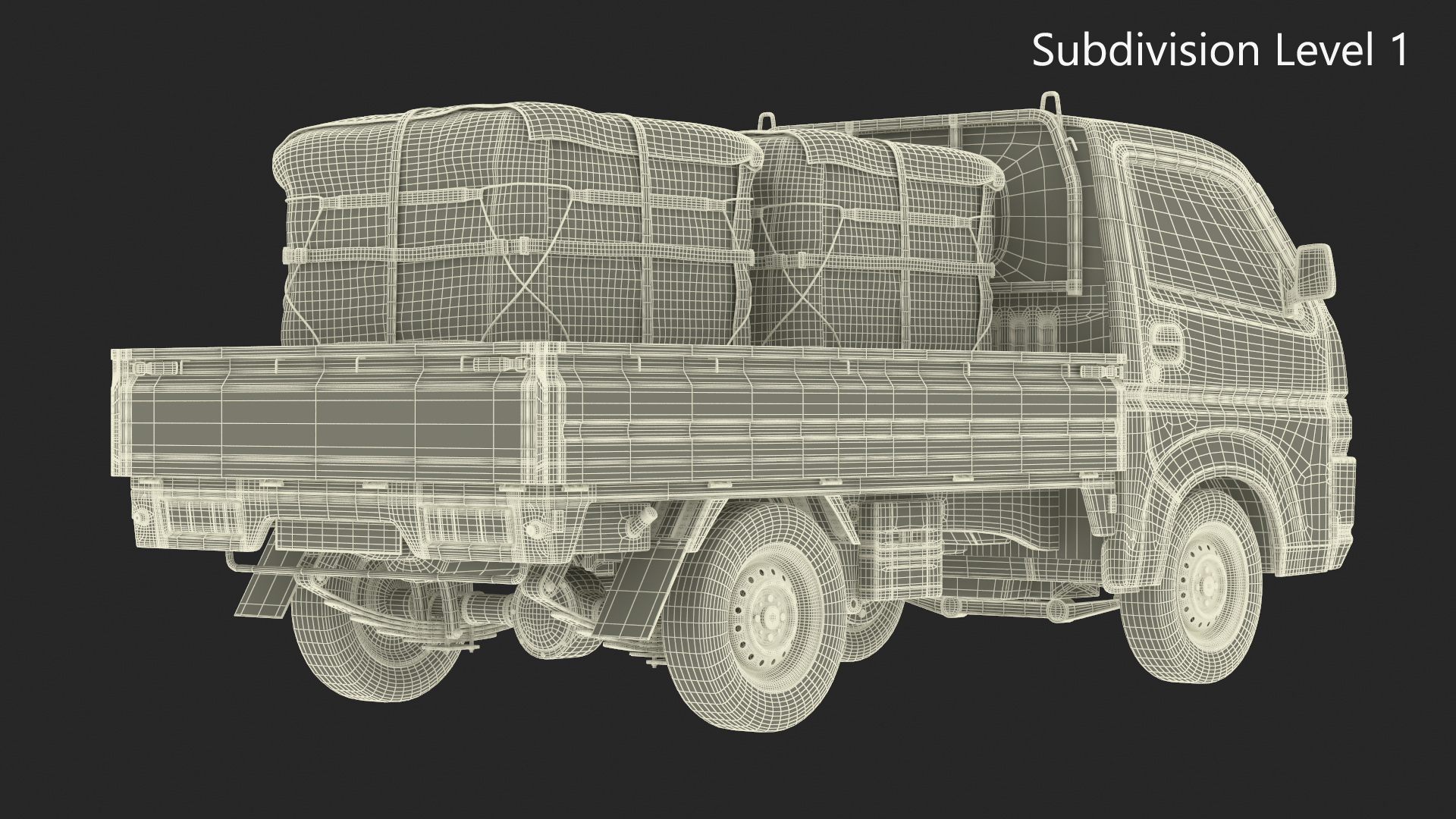 3D Flatbed Truck in Camouflage Coloring Loaded model