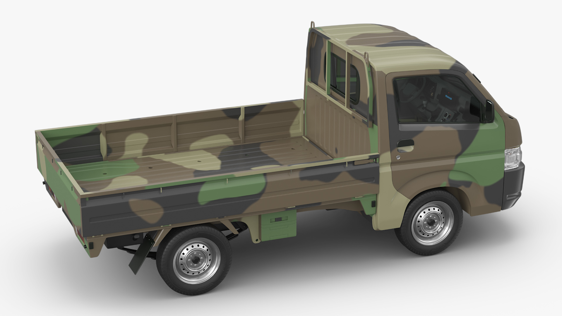 3D Flatbed Truck in Camouflage Coloring Loaded model
