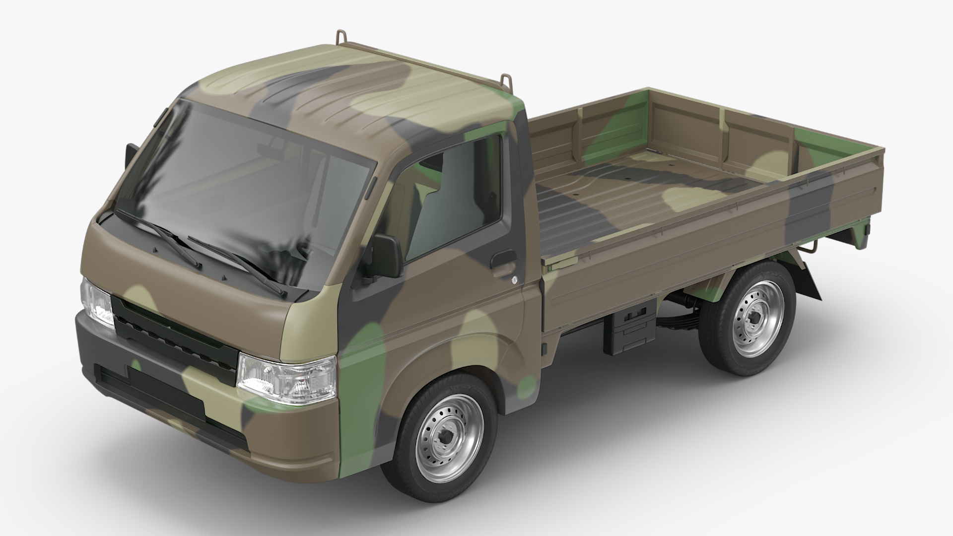 3D Flatbed Truck in Camouflage Coloring Loaded model