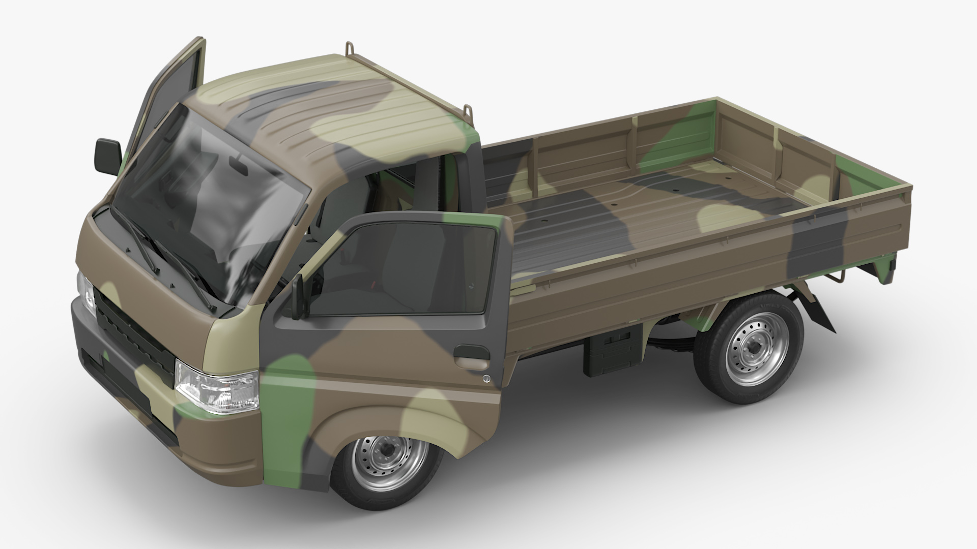 3D Flatbed Truck in Camouflage Coloring Loaded model