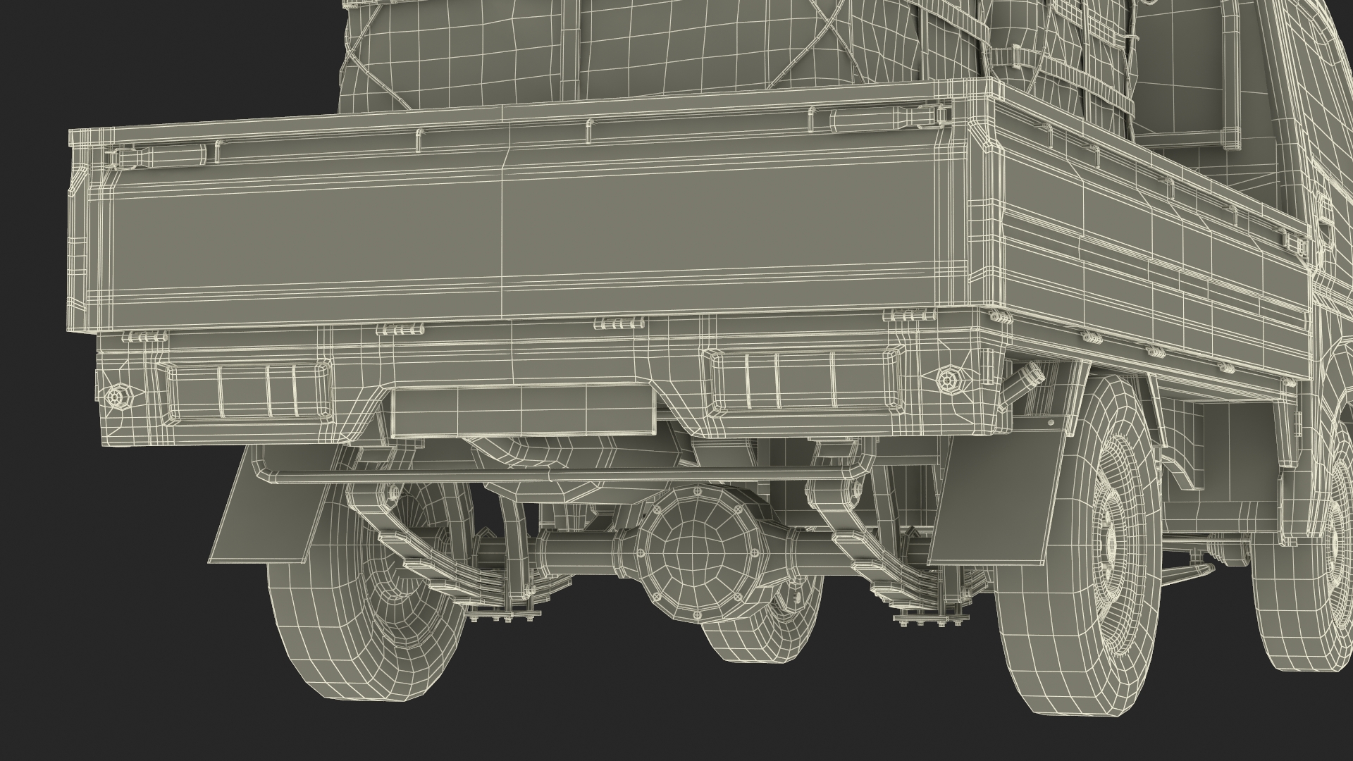 3D Flatbed Truck in Camouflage Coloring Loaded model
