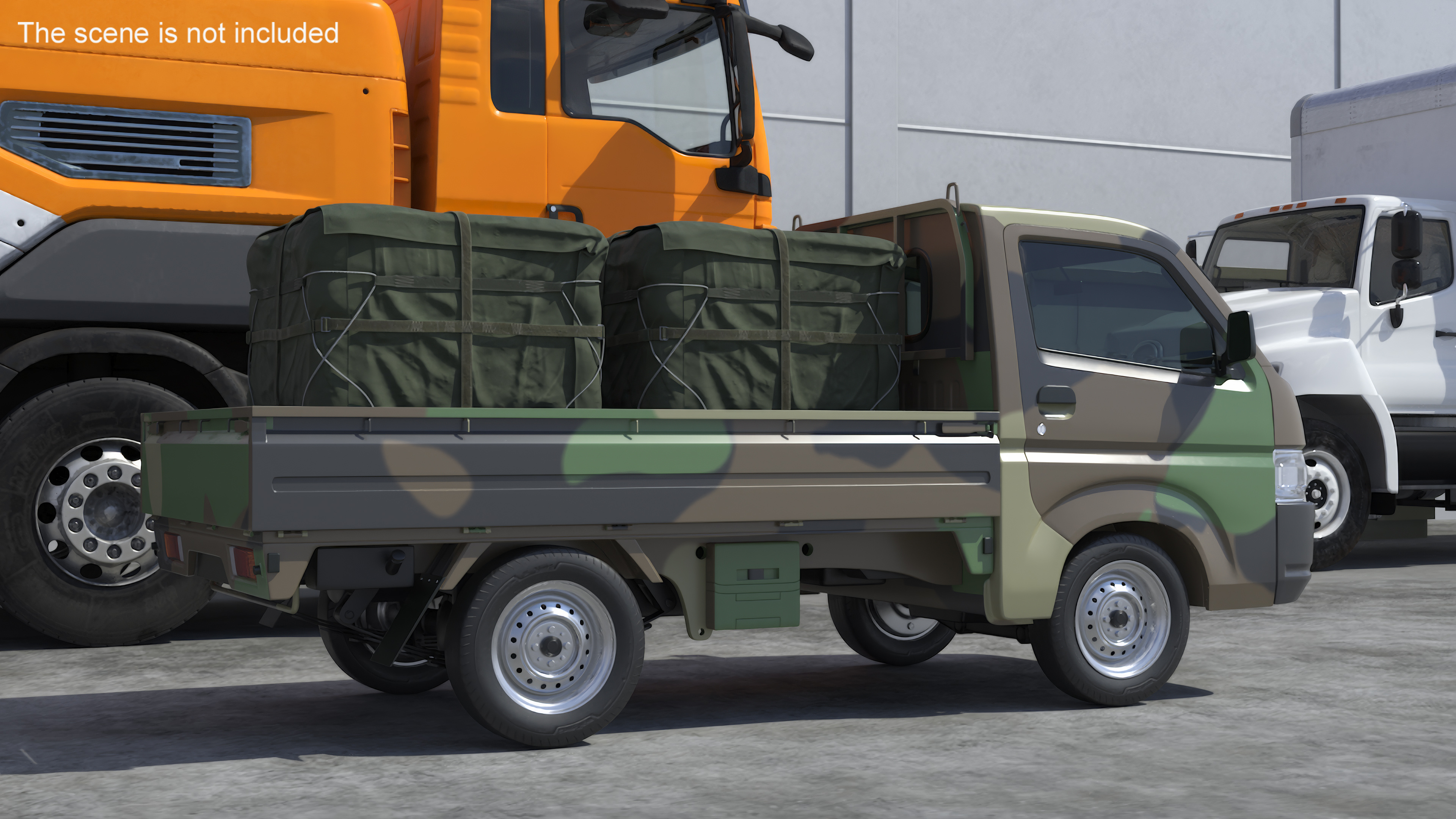 3D Flatbed Truck in Camouflage Coloring Loaded model