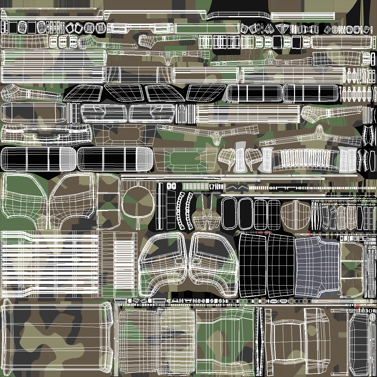 3D Flatbed Truck in Camouflage Coloring Loaded model