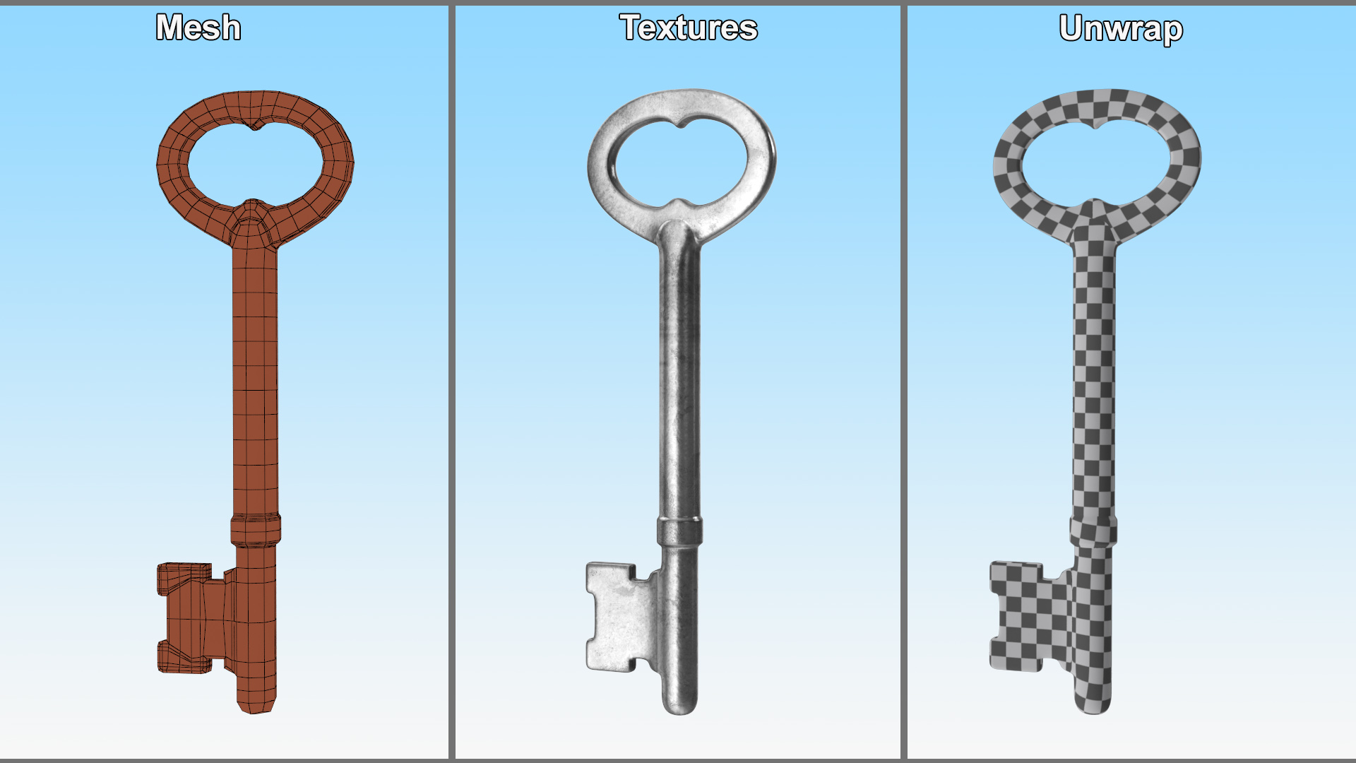 Vintage Skeleton Key Silver 3D