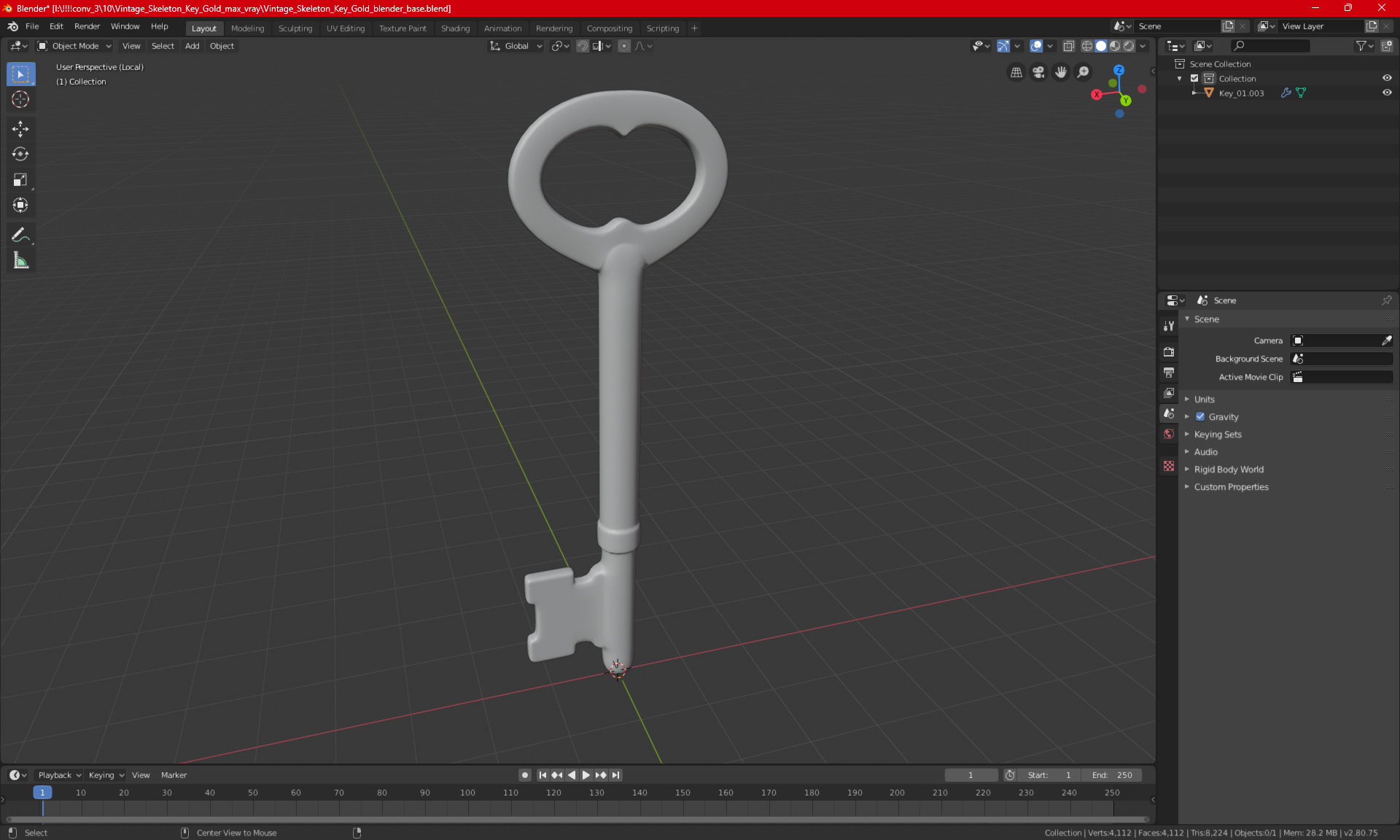 Vintage Skeleton Key Silver 3D