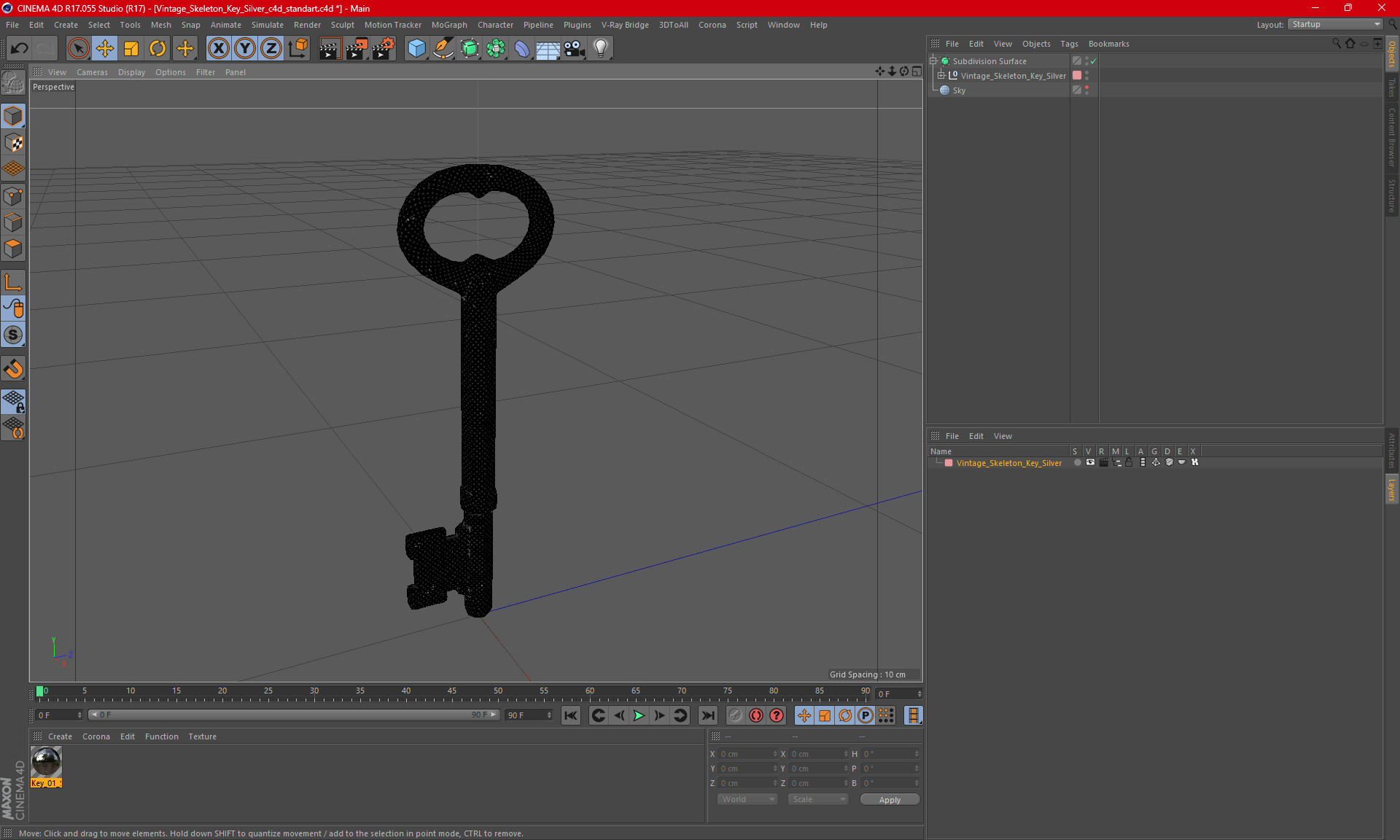 Vintage Skeleton Key Silver 3D