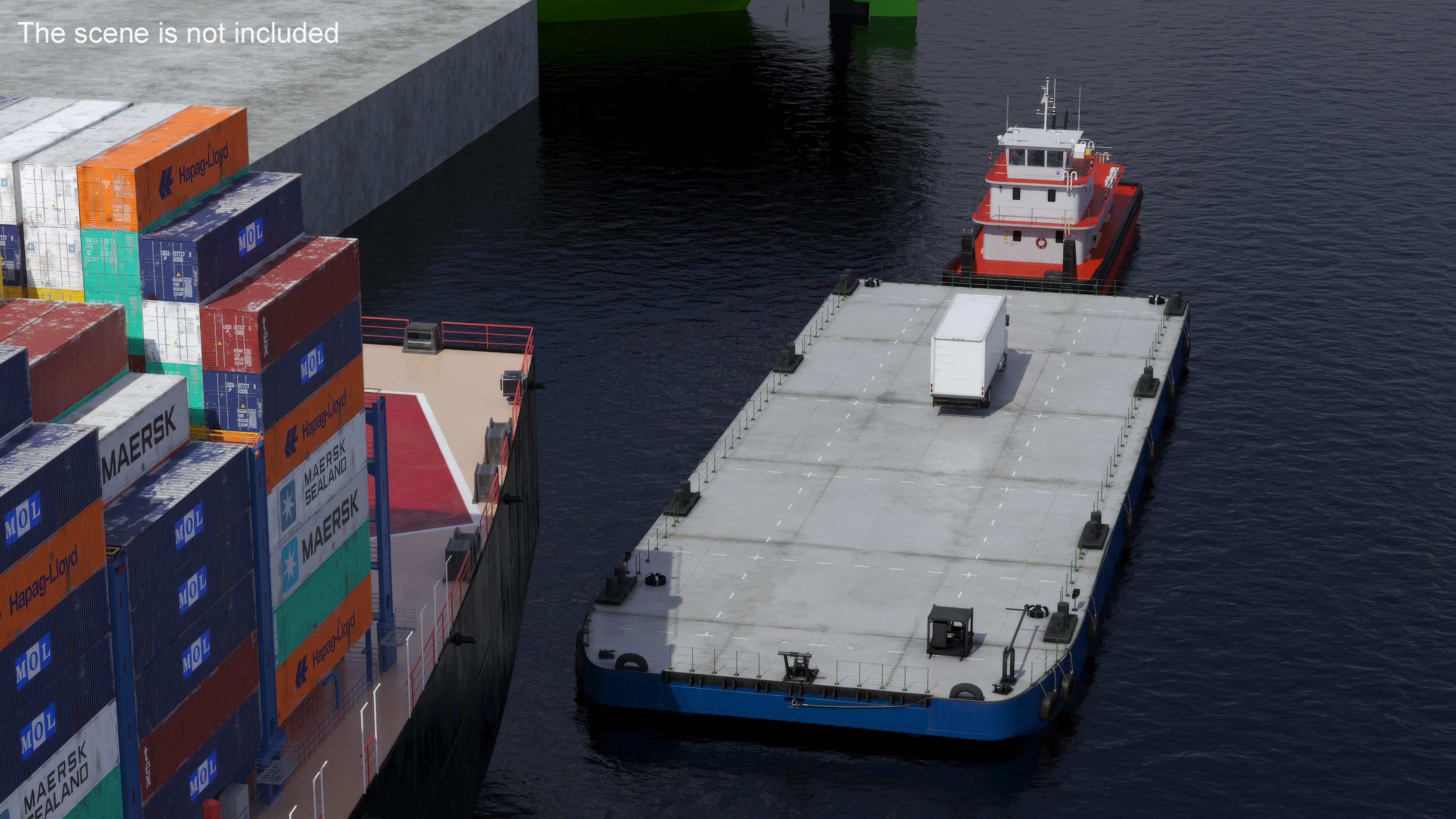 3D Industrial Flat Deck Barge Blue