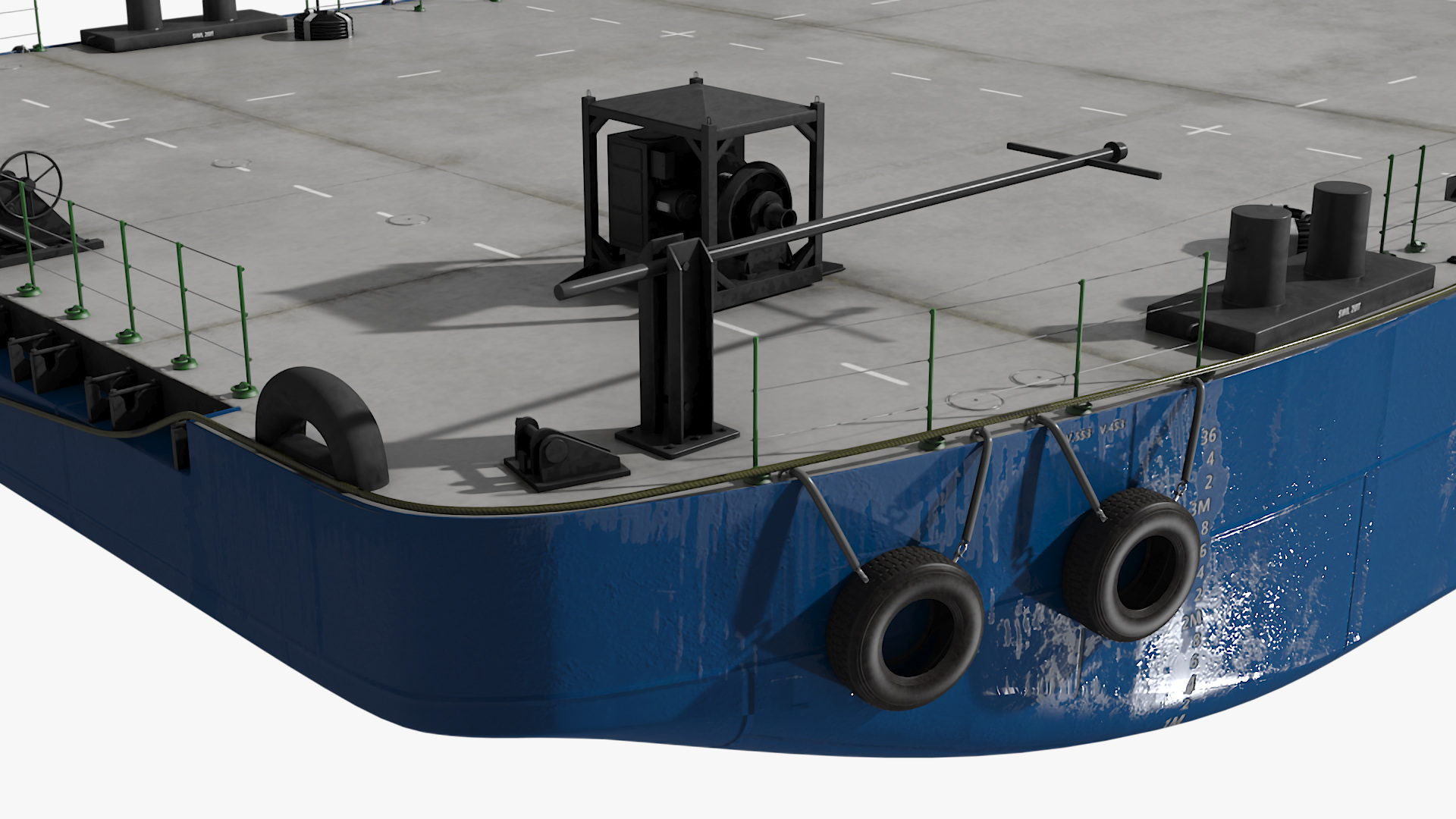 3D Industrial Flat Deck Barge Blue
