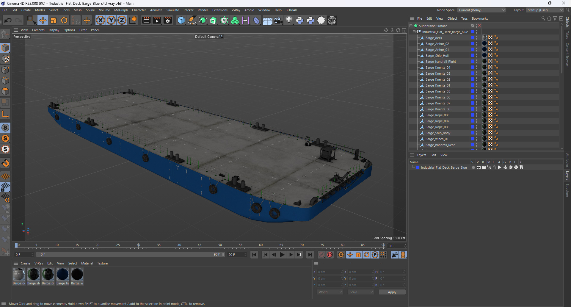 3D Industrial Flat Deck Barge Blue