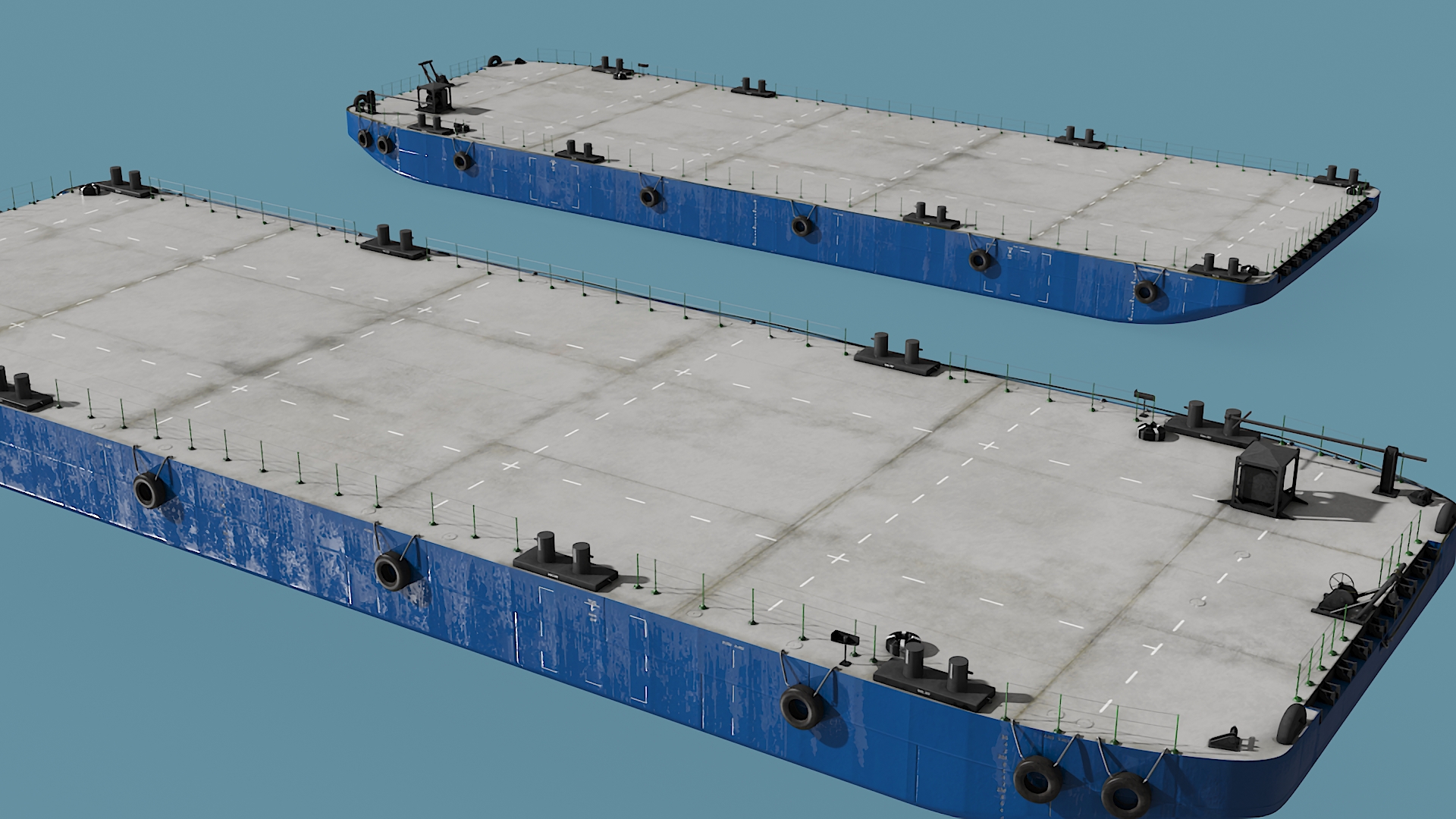 3D Industrial Flat Deck Barge Blue