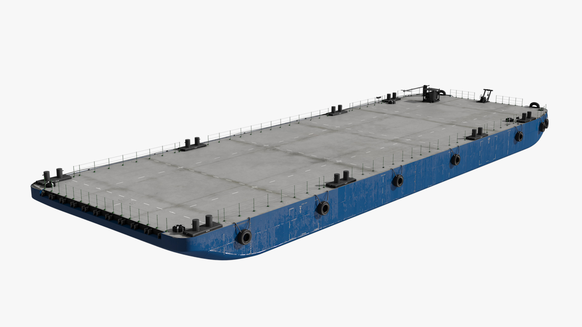 3D Industrial Flat Deck Barge Blue