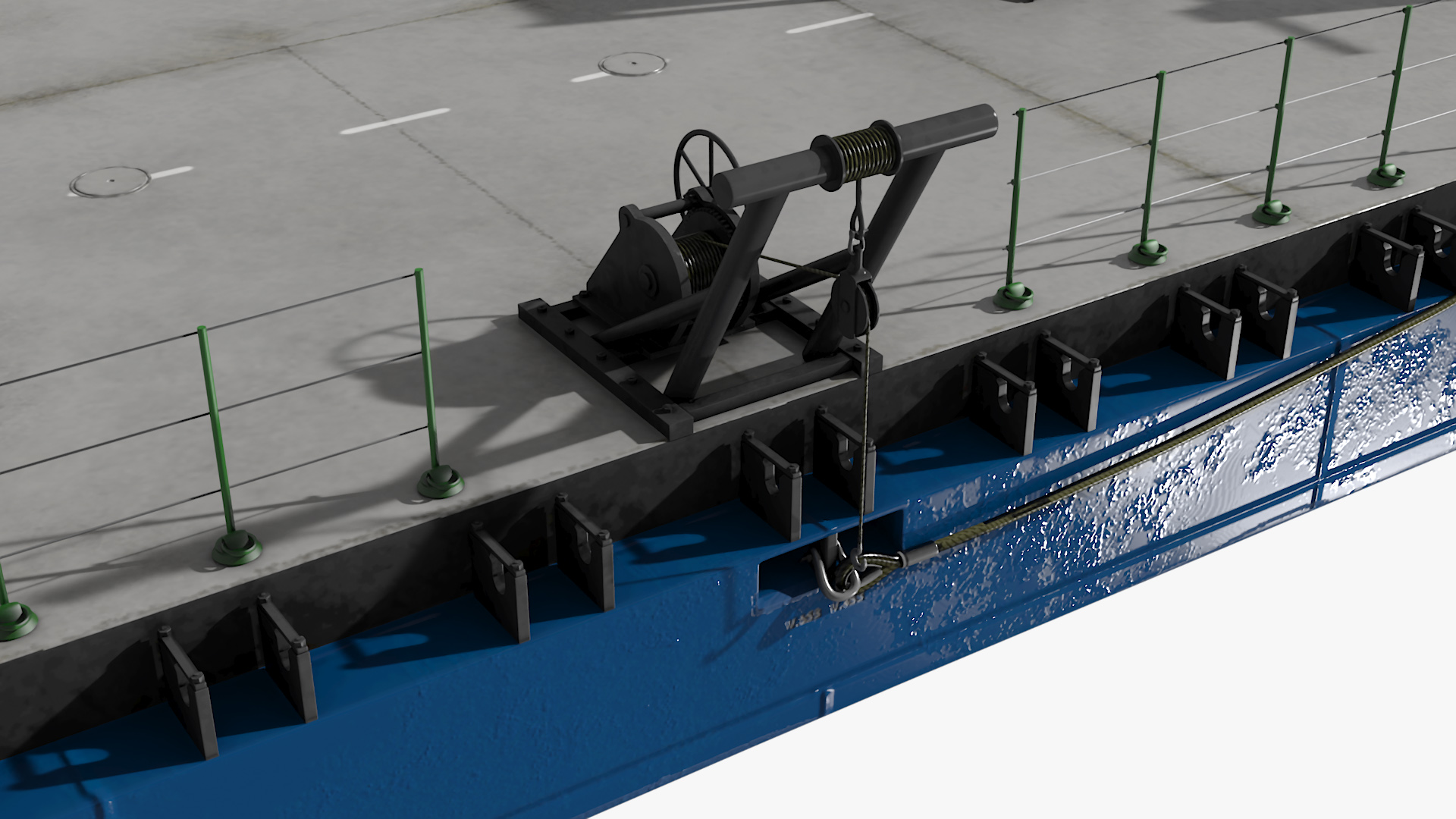 3D Industrial Flat Deck Barge Blue