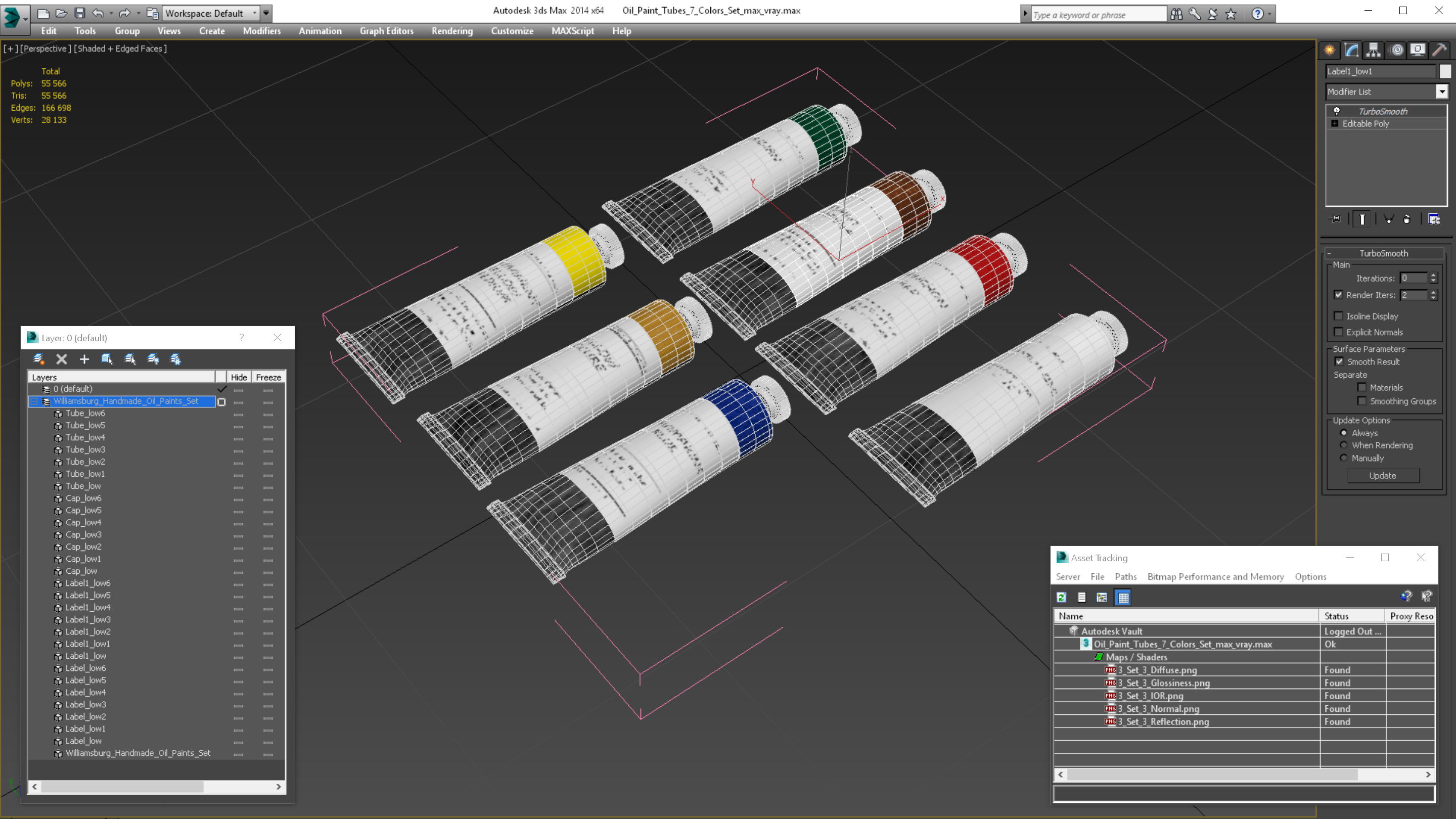 3D Oil Paint Tubes 7 Colors Set model