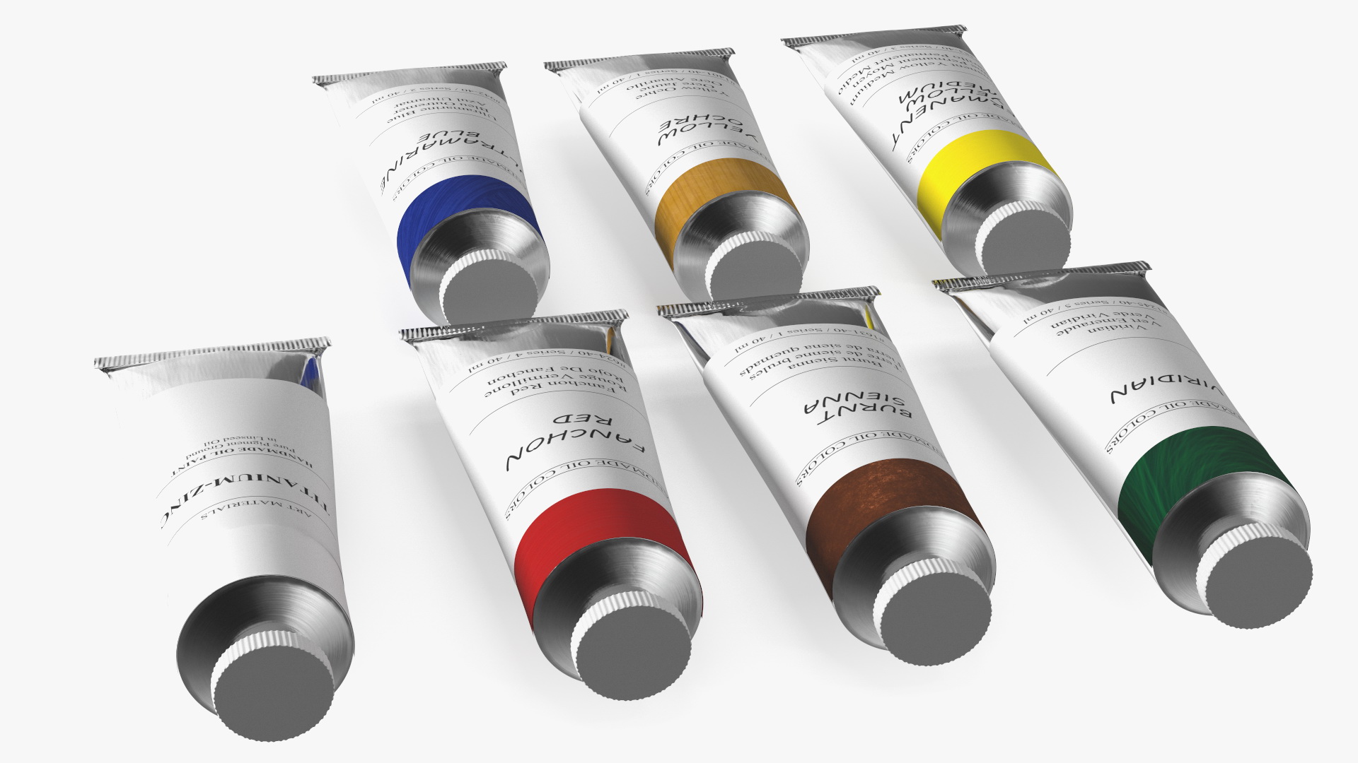 3D Oil Paint Tubes 7 Colors Set model