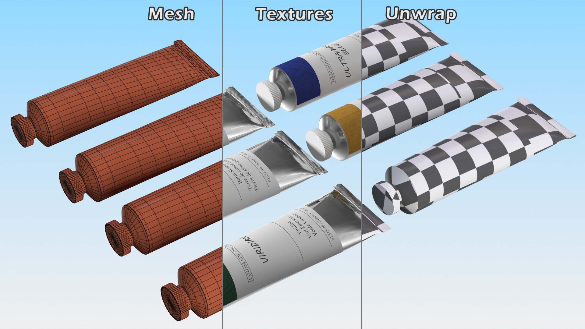 3D Oil Paint Tubes 7 Colors Set model