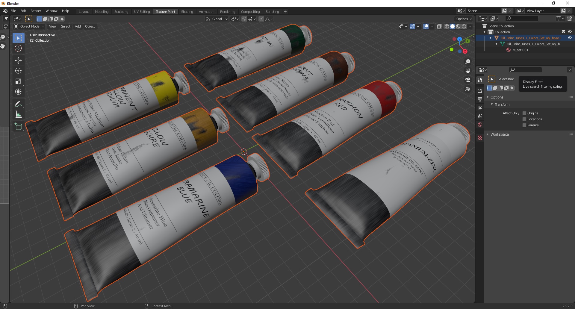 3D Oil Paint Tubes 7 Colors Set model
