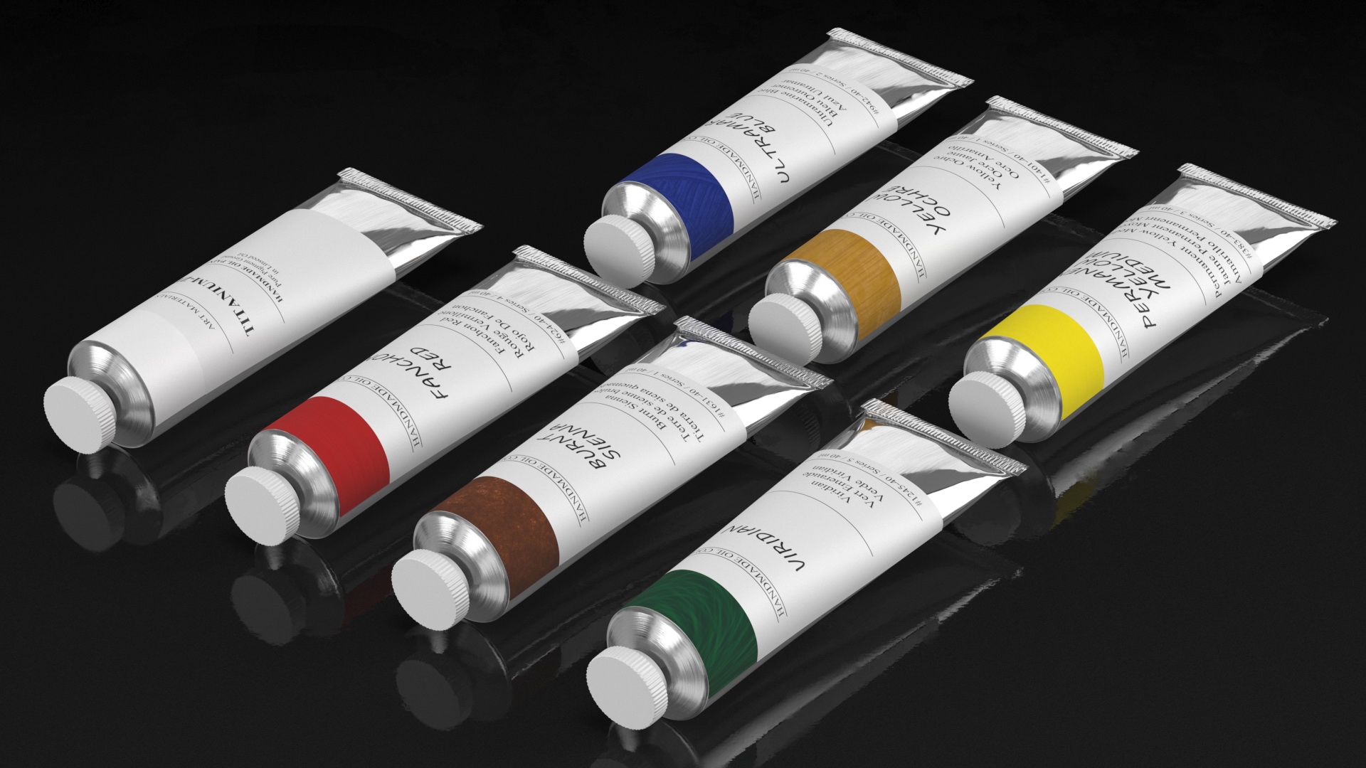 3D Oil Paint Tubes 7 Colors Set model