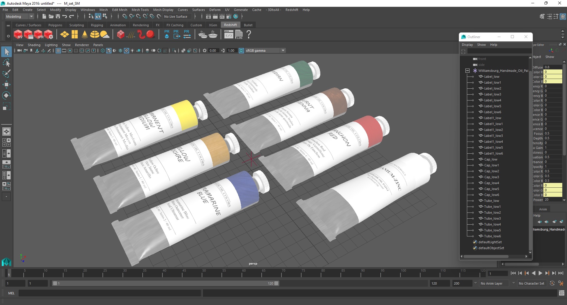 3D Oil Paint Tubes 7 Colors Set model