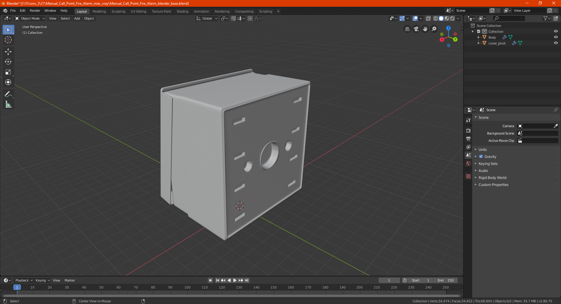 3D Manual Call Point Fire Alarm model
