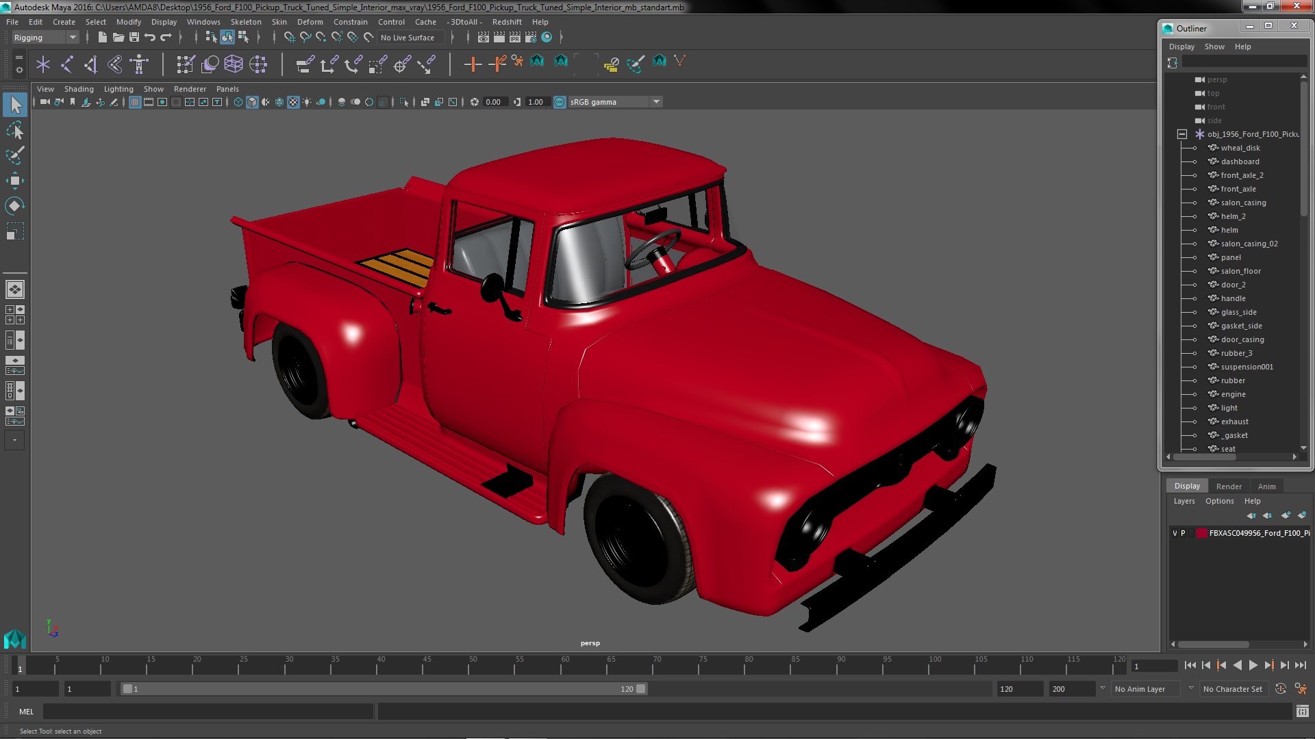 1956 Ford F100 Pickup Truck Tuned Simple Interior 3D model