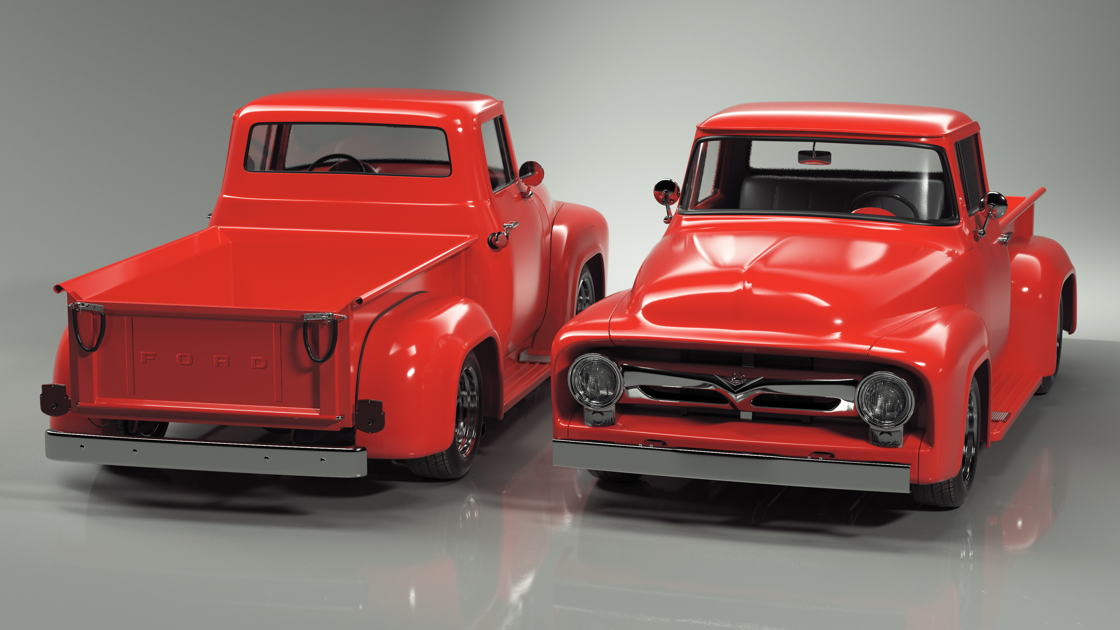 1956 Ford F100 Pickup Truck Tuned Simple Interior 3D model