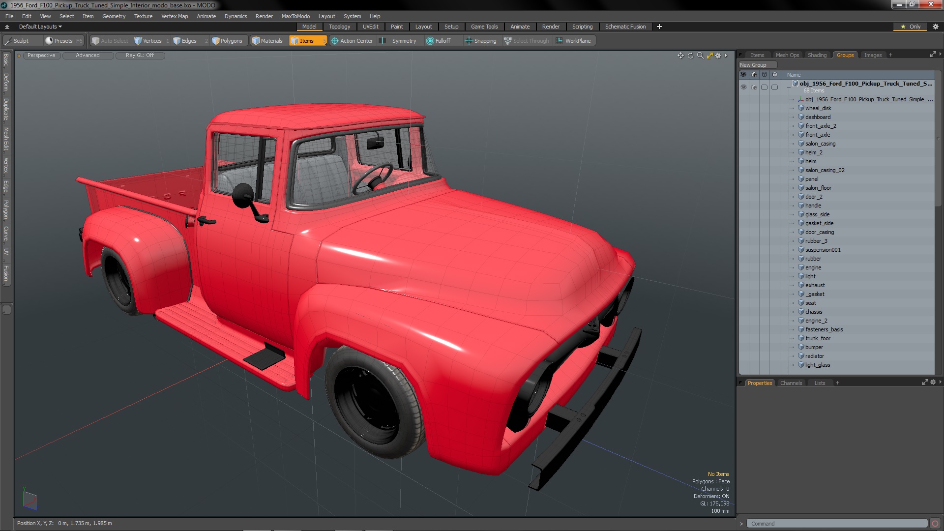 1956 Ford F100 Pickup Truck Tuned Simple Interior 3D model