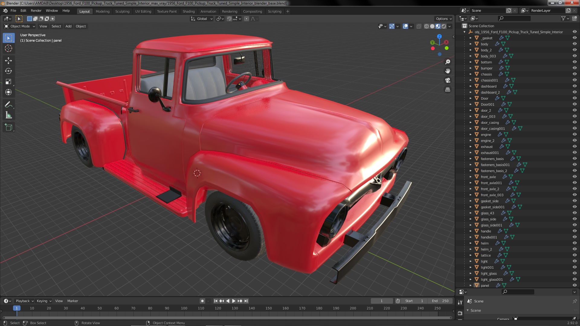 1956 Ford F100 Pickup Truck Tuned Simple Interior 3D model