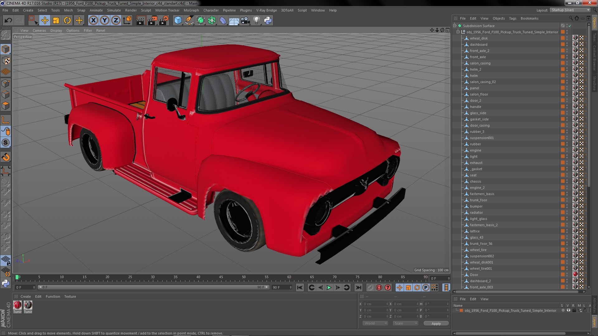 1956 Ford F100 Pickup Truck Tuned Simple Interior 3D model