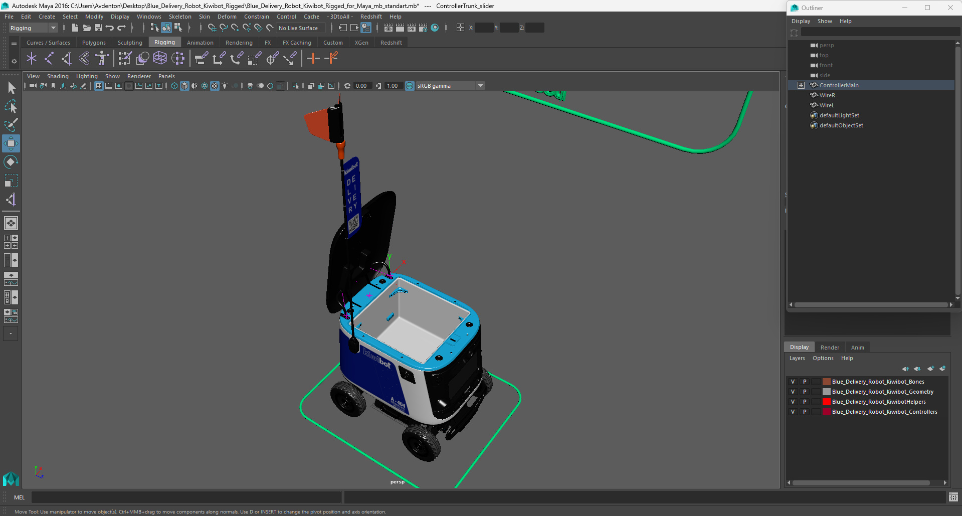 3D Blue Delivery Robot Kiwibot Rigged for Maya model