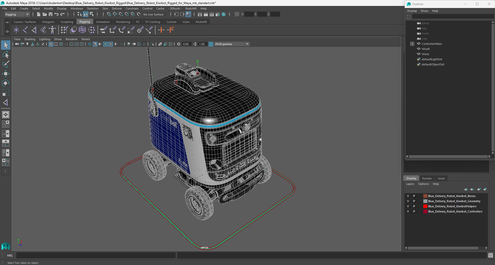 3D Blue Delivery Robot Kiwibot Rigged for Maya model