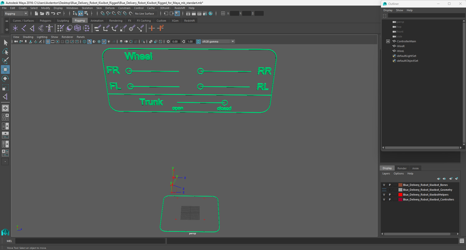 3D Blue Delivery Robot Kiwibot Rigged for Maya model