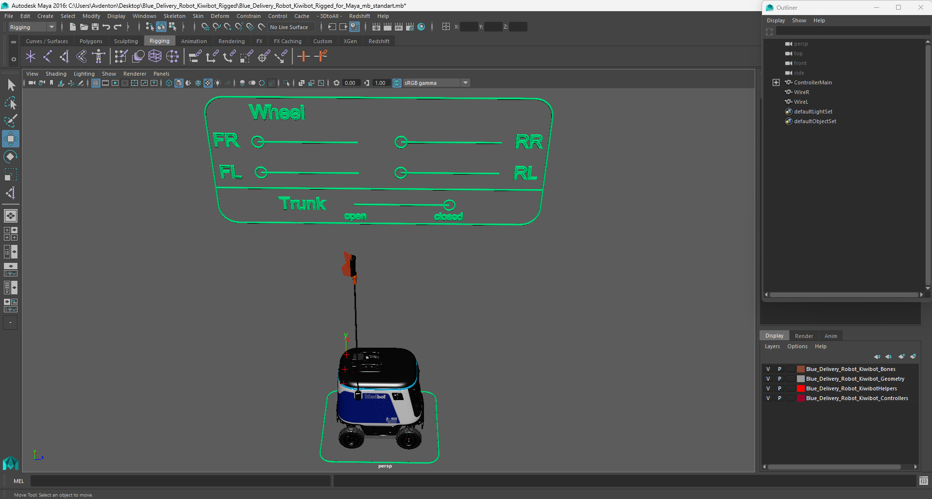 3D Blue Delivery Robot Kiwibot Rigged for Maya model