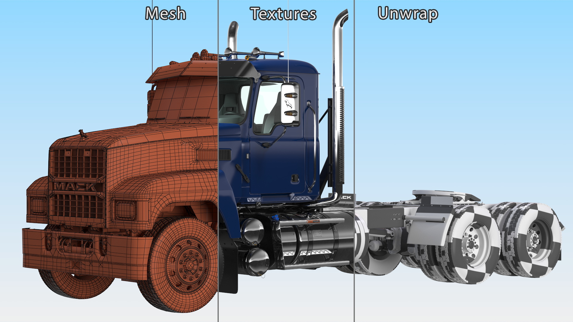 Mack Medium Duty Truck Blue Rigged 3D model