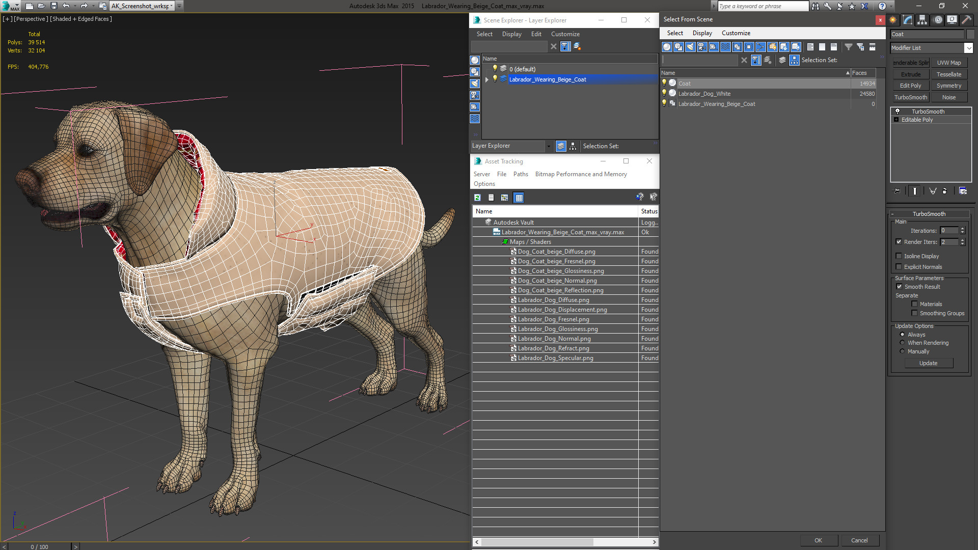 Labrador Wearing Beige Coat 3D