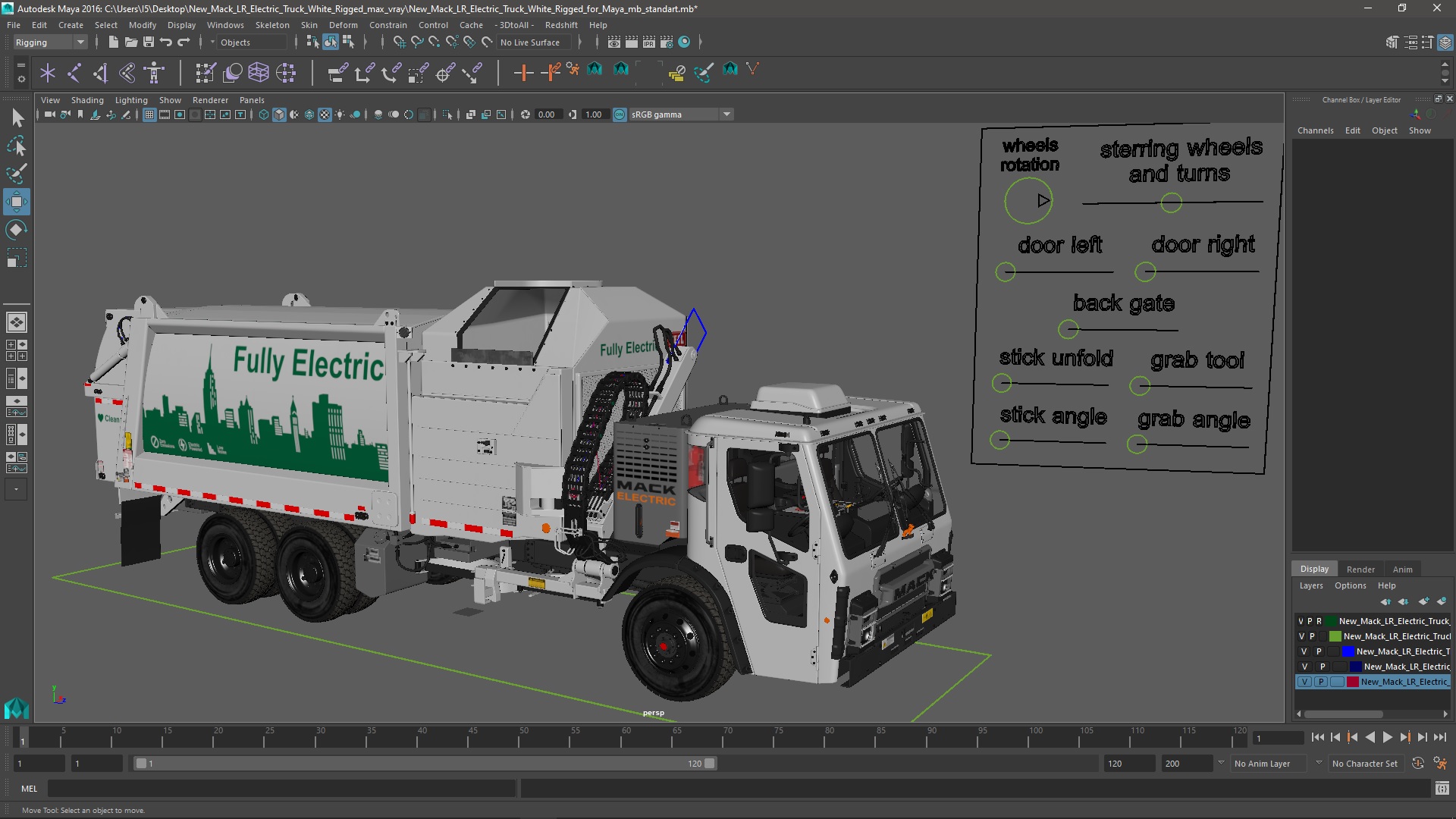 3D New Mack LR Electric Truck White Rigged for Maya model
