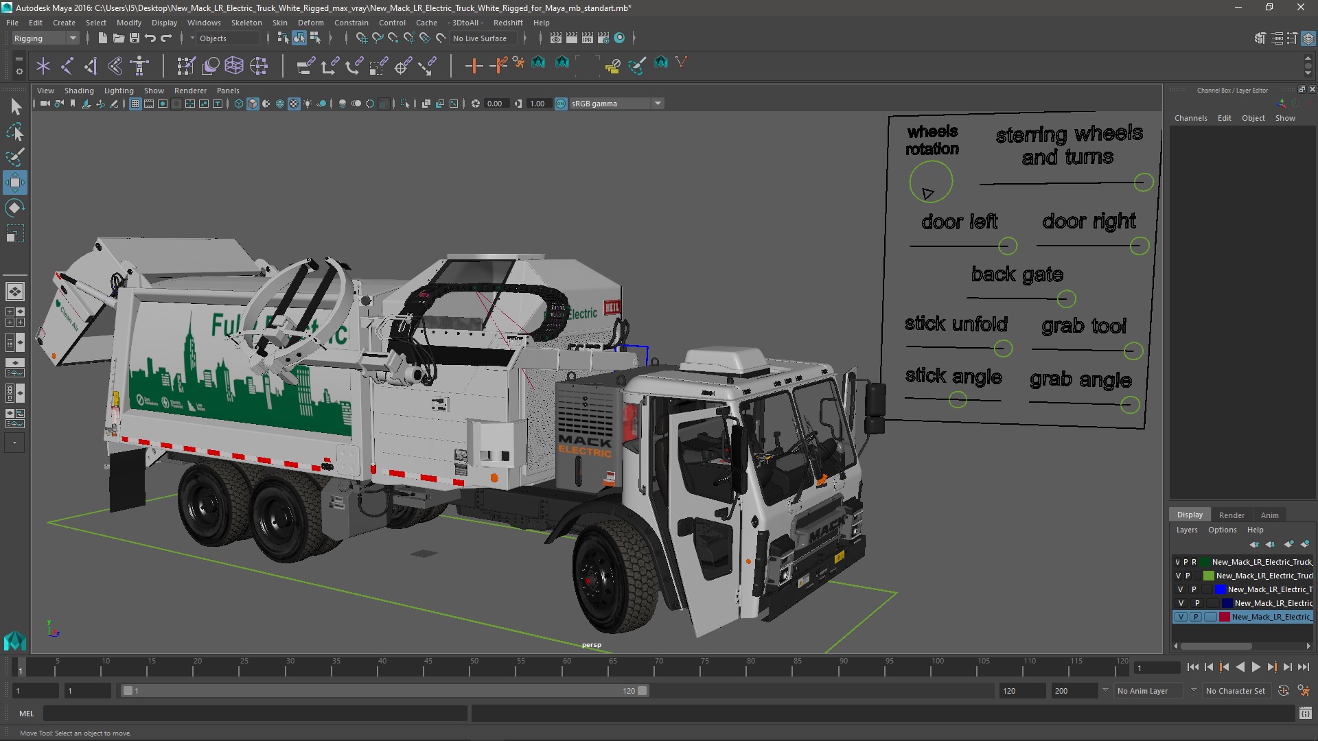 3D New Mack LR Electric Truck White Rigged for Maya model