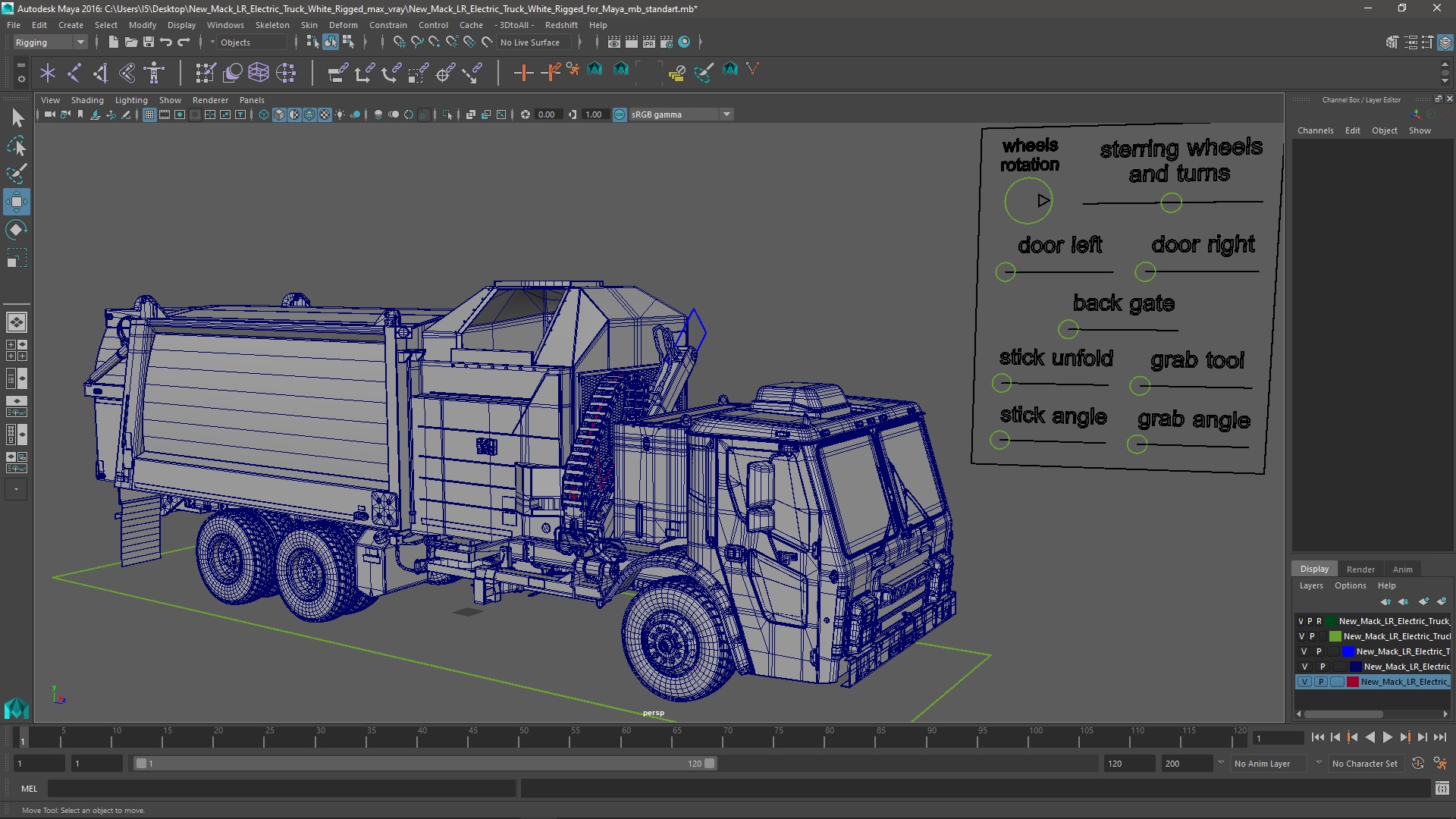 3D New Mack LR Electric Truck White Rigged for Maya model