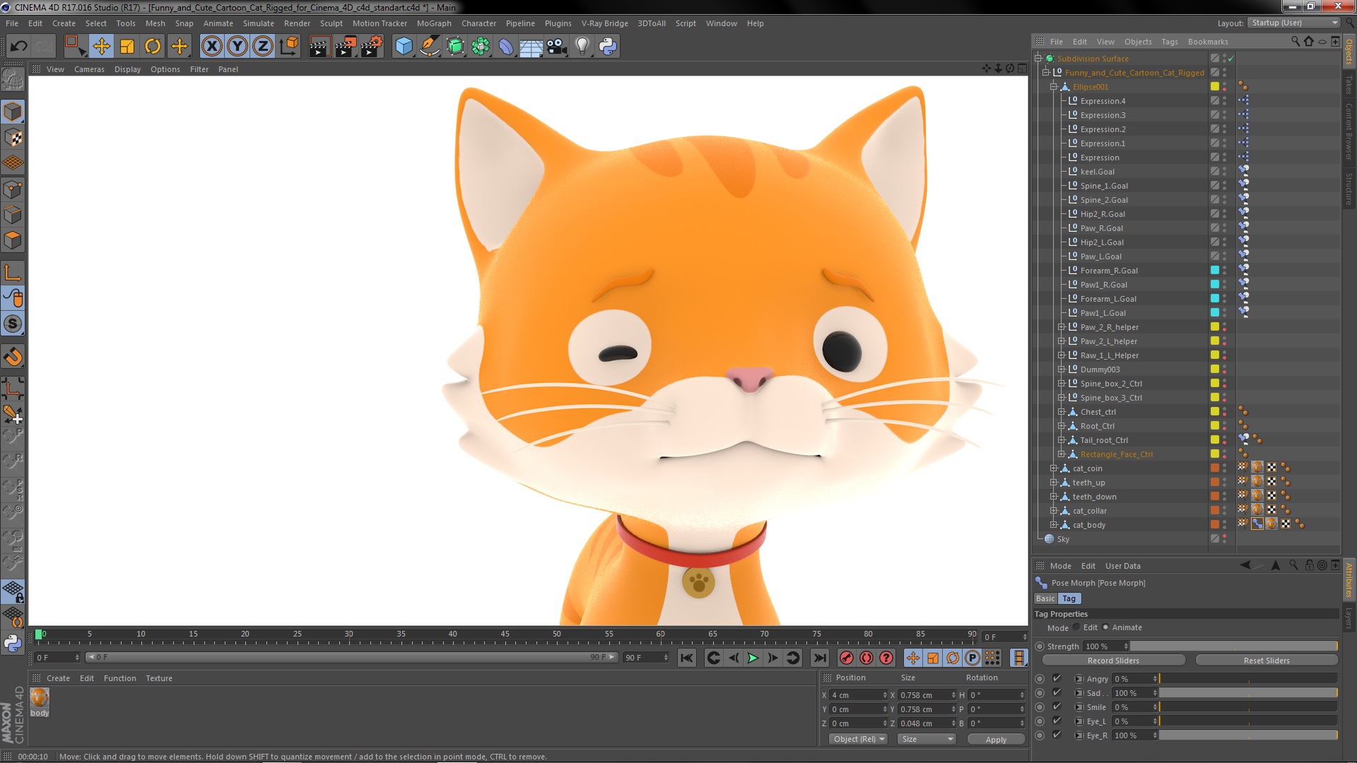 Funny and Cute Cartoon Cat Rigged for Cinema 4D 3D