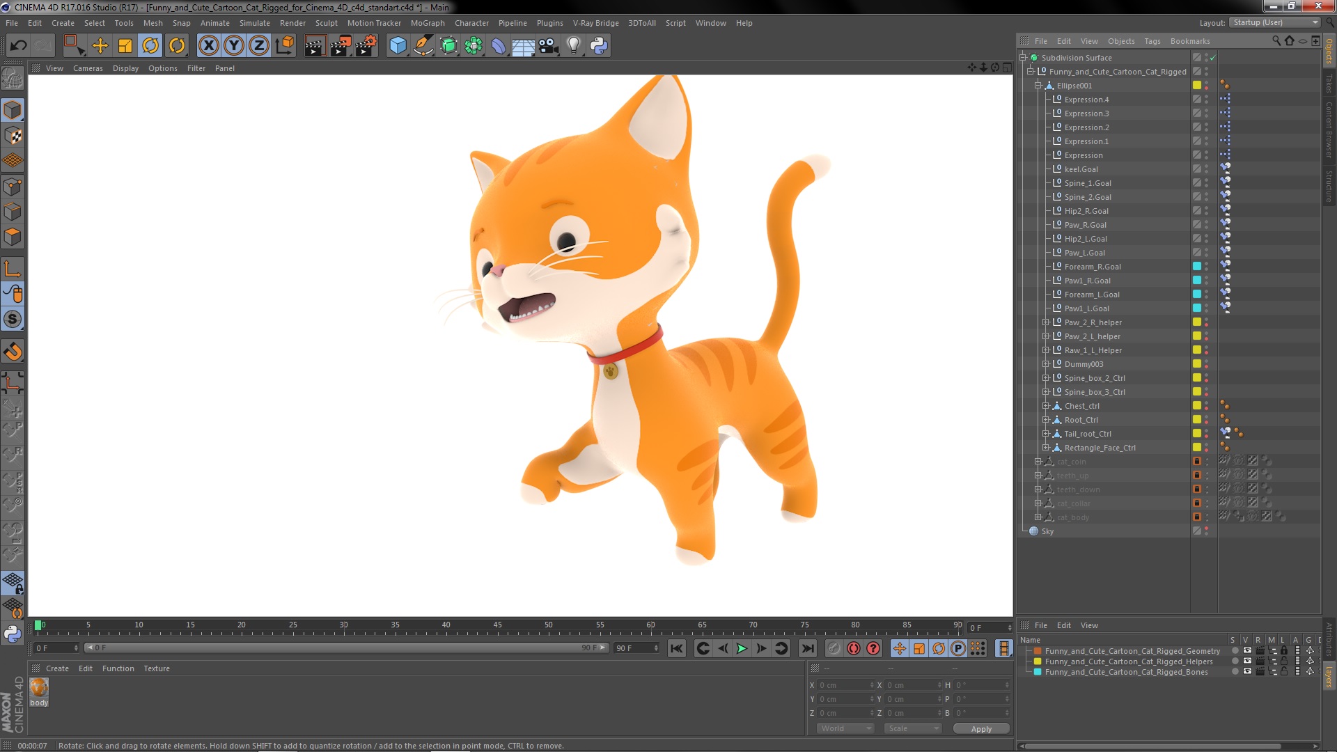 Funny and Cute Cartoon Cat Rigged for Cinema 4D 3D
