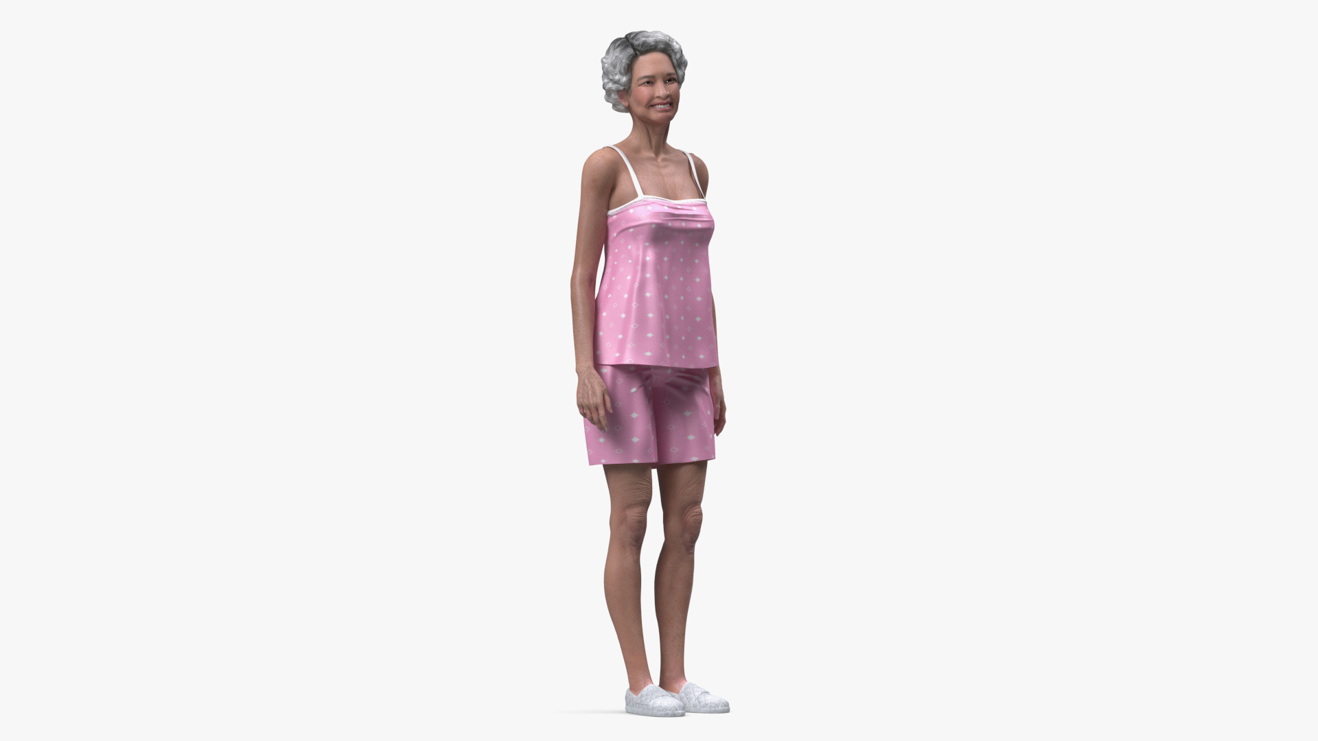3D model Asian Grandma Wearing Pajamas Rigged for Cinema 4D
