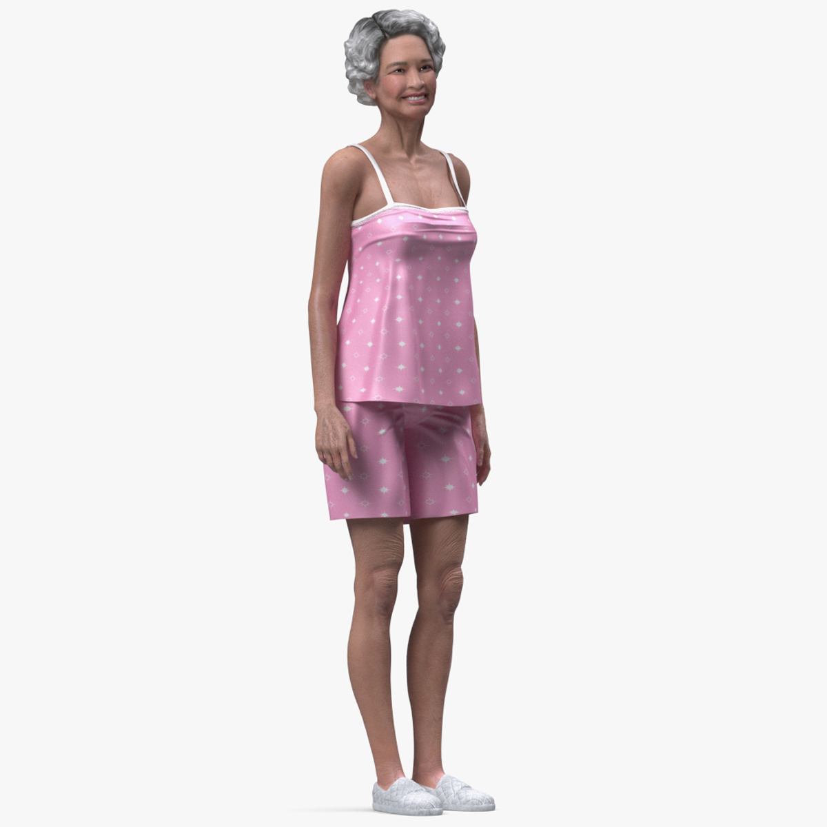 3D model Asian Grandma Wearing Pajamas Rigged for Cinema 4D
