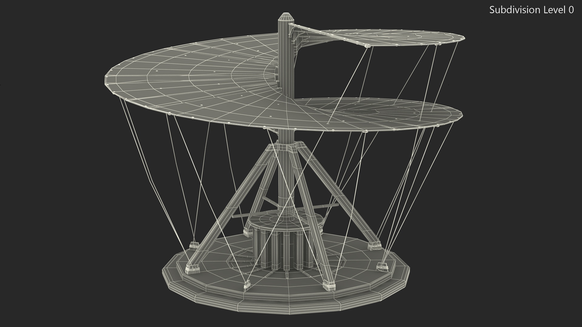 3D model Leonardo Da Vinci Helicopter Wooden Concept Rigged