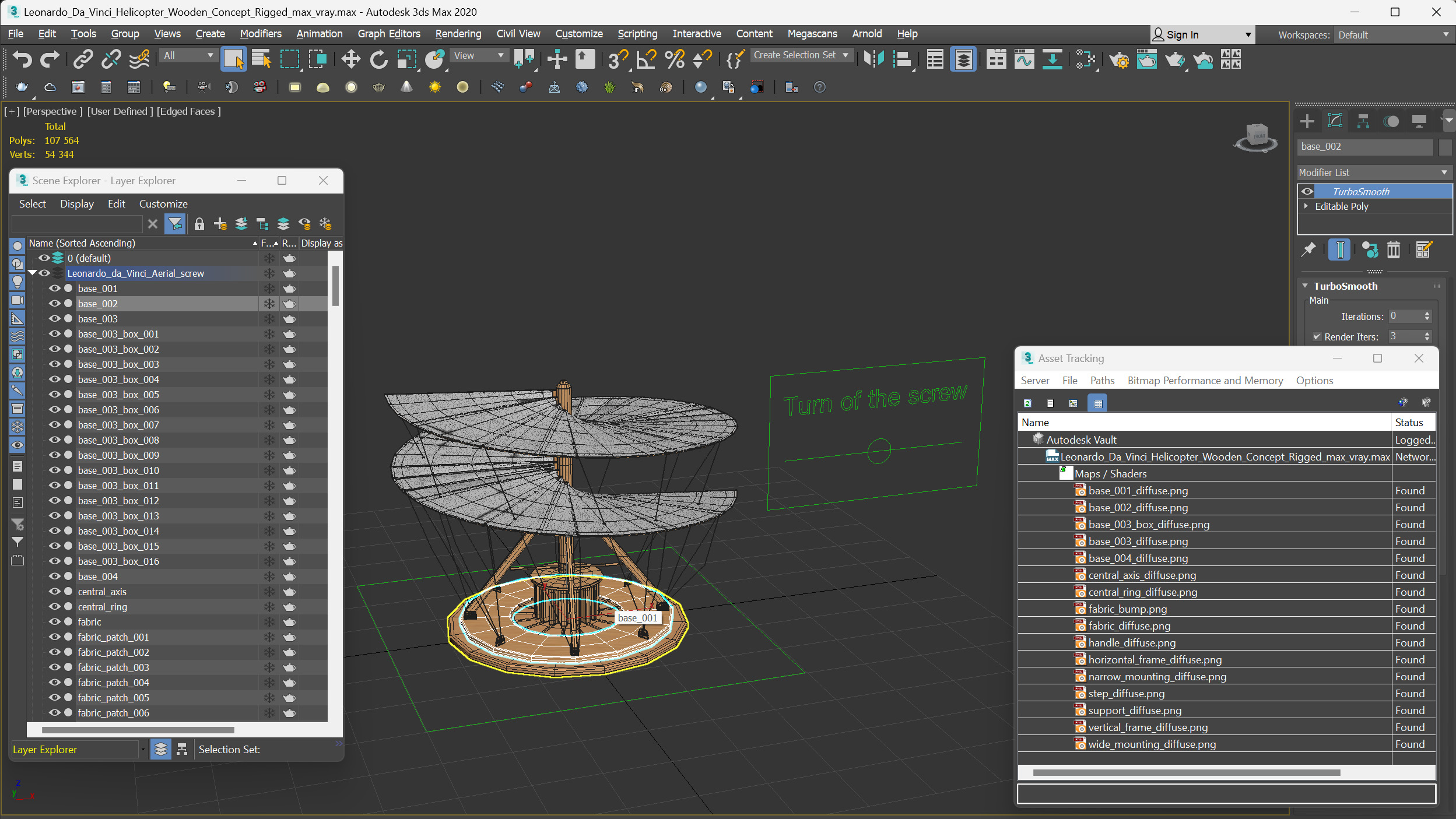 3D model Leonardo Da Vinci Helicopter Wooden Concept Rigged