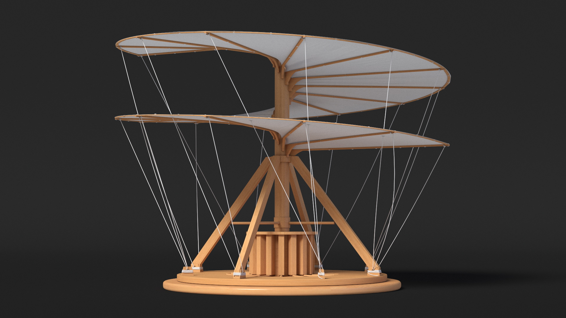 3D model Leonardo Da Vinci Helicopter Wooden Concept Rigged