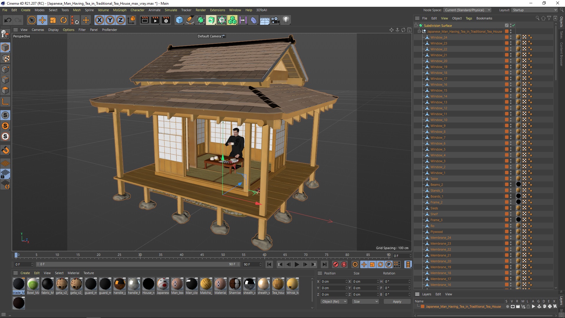 3D Japanese Man Having Tea in Traditional Tea House model