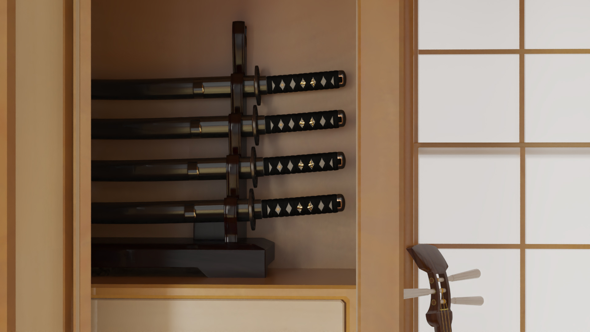 3D Japanese Man Having Tea in Traditional Tea House model