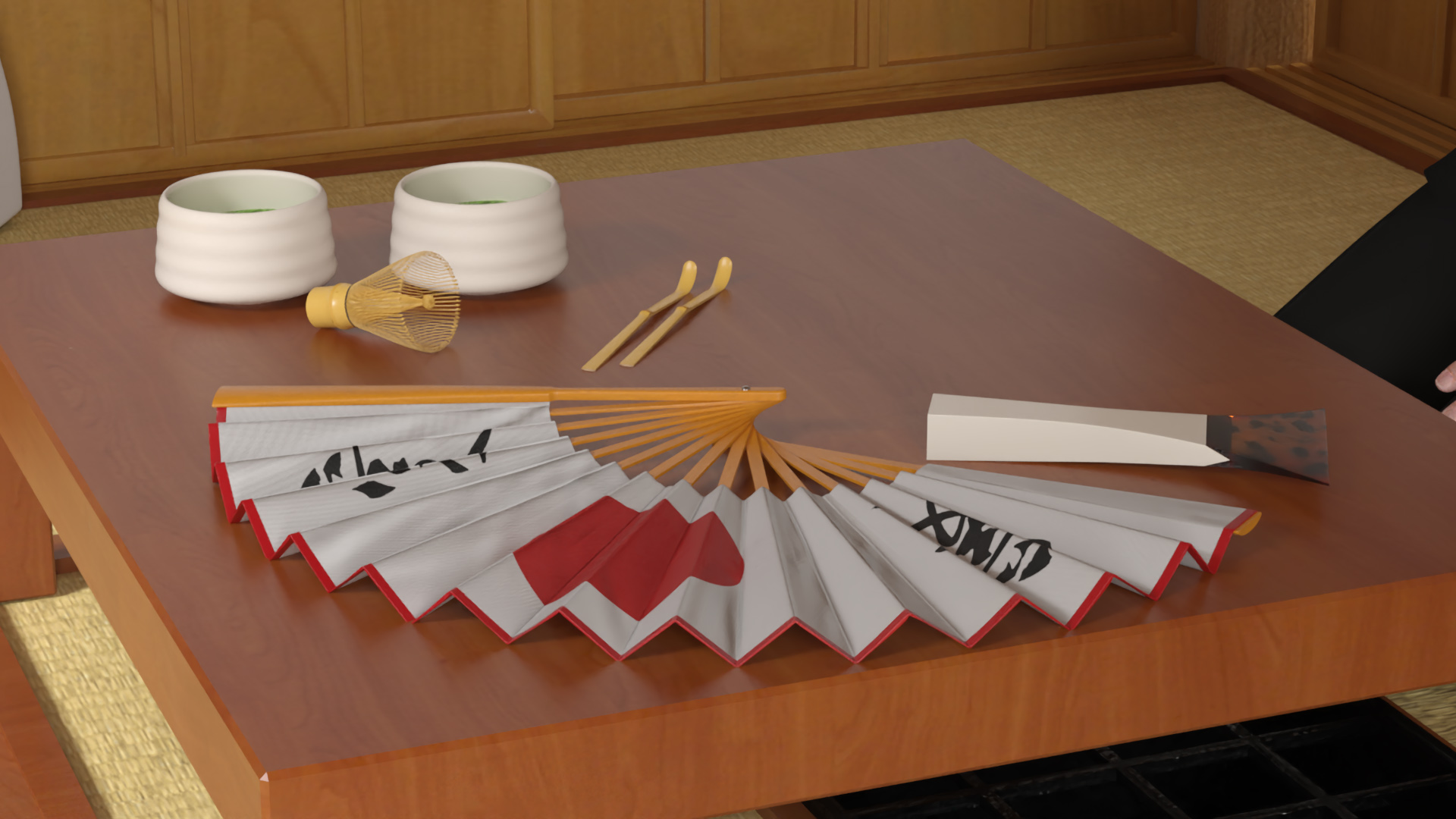 3D Japanese Man Having Tea in Traditional Tea House model