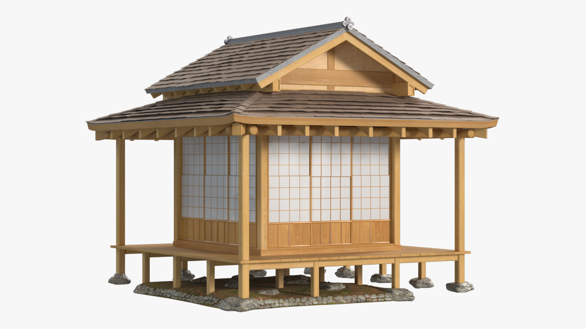 3D Japanese Man Having Tea in Traditional Tea House model