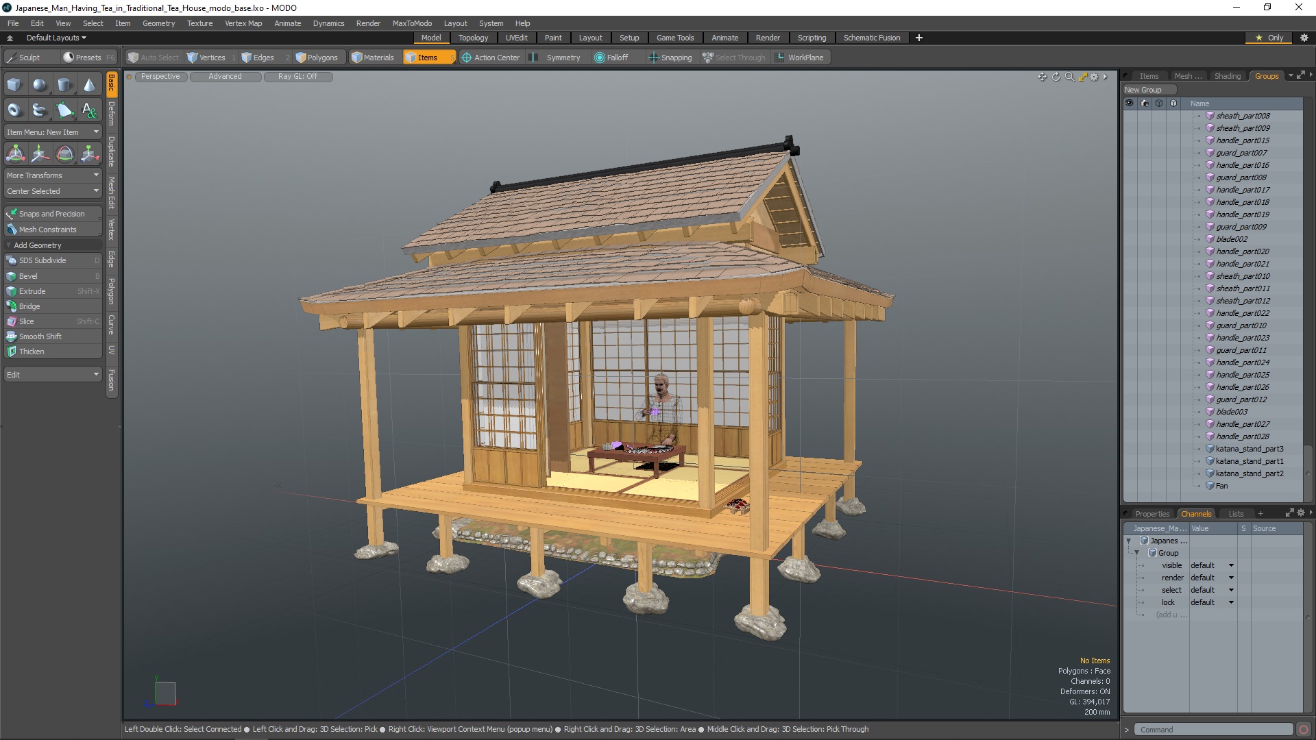 3D Japanese Man Having Tea in Traditional Tea House model