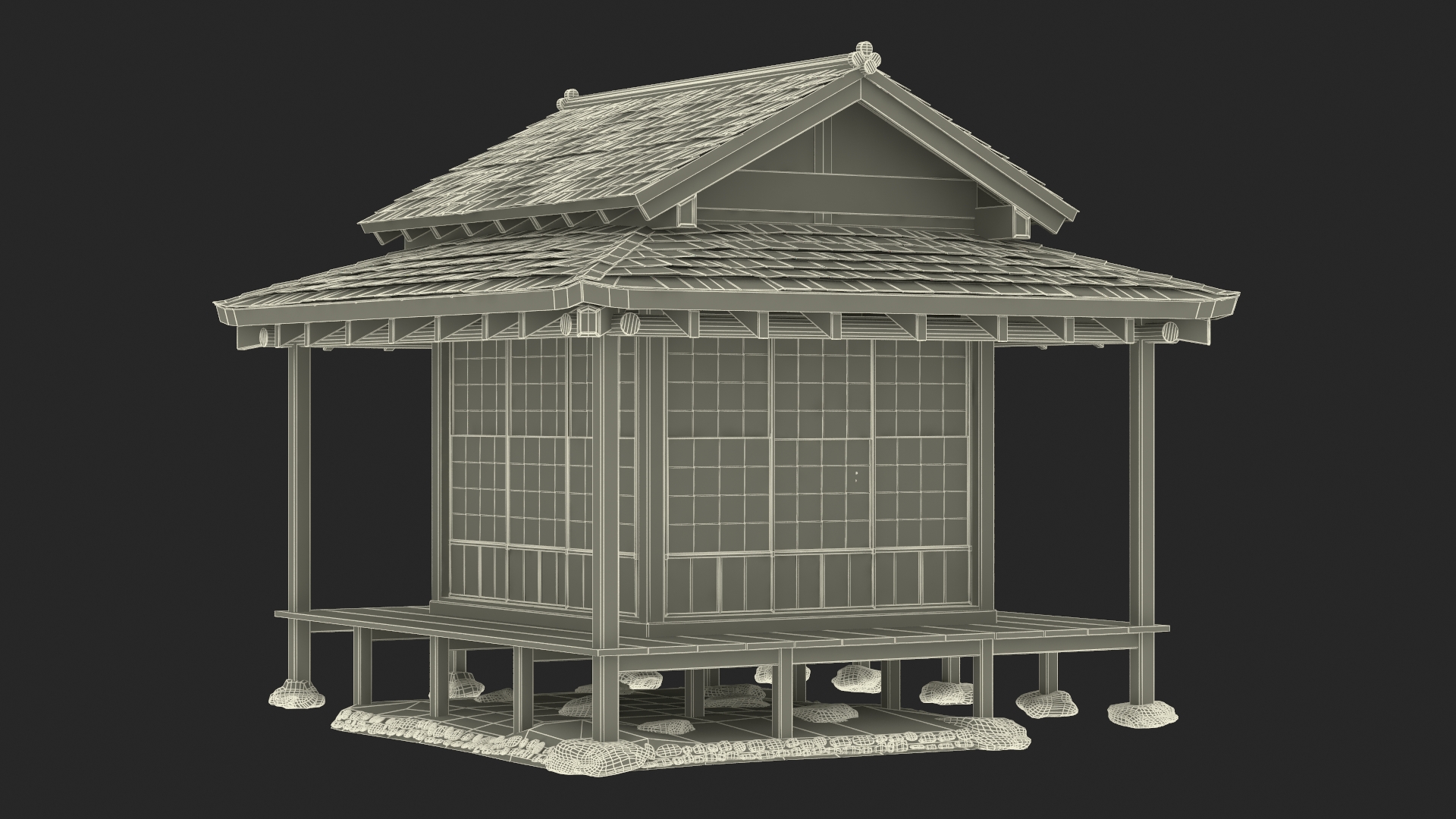 3D Japanese Man Having Tea in Traditional Tea House model